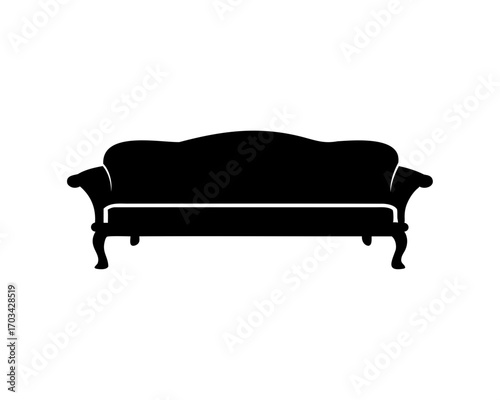 Elegant Antique Sofa Silhouette with Ornate Details and Curvilinear Design