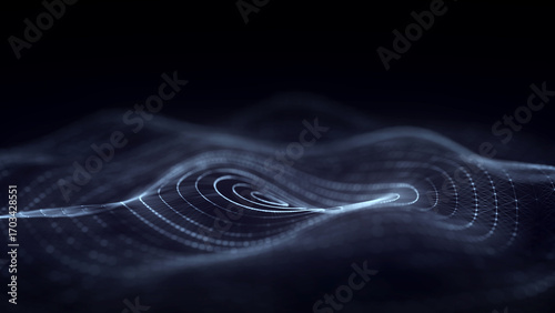 Abstract technology circle blue wave. Flow of particles. Big data transfer visualization. 3D rendering.
