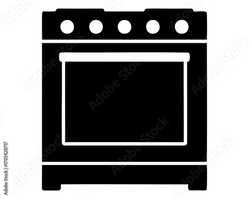 Black and white silhouette of a modern oven with range top burners