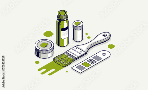 Painting walls interior vector 3D isometric illustration, diy renovation, residential flat renovate, apartment or house interior decoration.