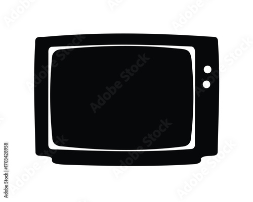 Retro television illustration showcasing vintage technology and design aesthetics in simple black shapes