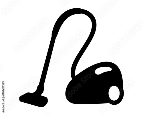 Black Silhouette of a Canister Vacuum Cleaner on a White Background