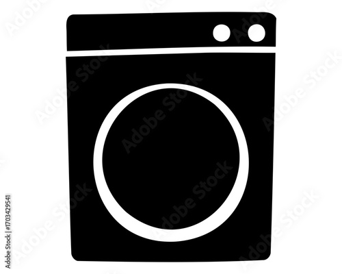 Simple black and white illustration of a front loading washing machine