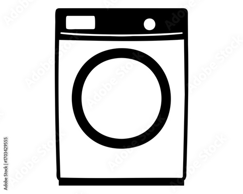 Front Loading Washing Machine with Circular Door in Black and White