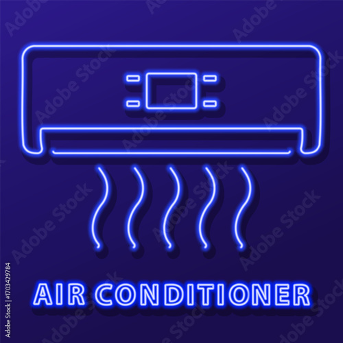 air conditioner neon sign, modern glowing banner design, colorful modern design trends on black background. Vector illustration.