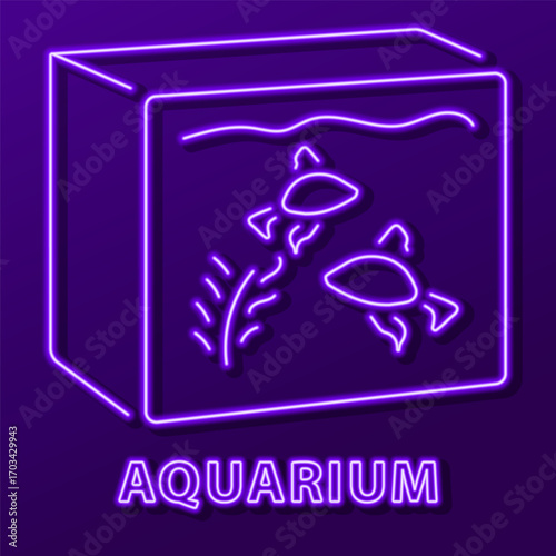 aquarium neon sign, modern glowing banner design, colorful modern design trends on black background. Vector illustration.