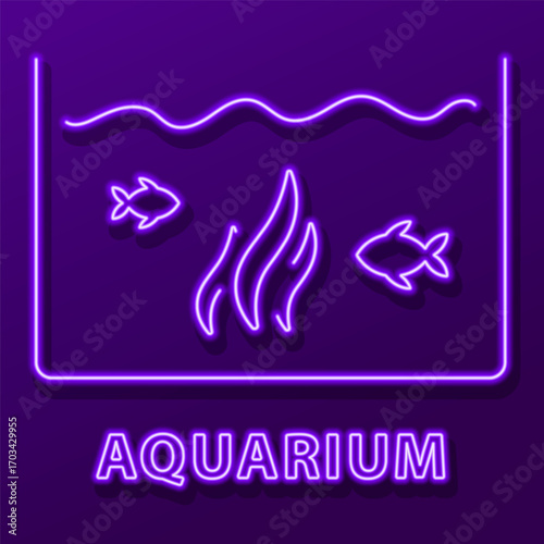 aquarium neon sign, modern glowing banner design, colorful modern design trends on black background. Vector illustration.