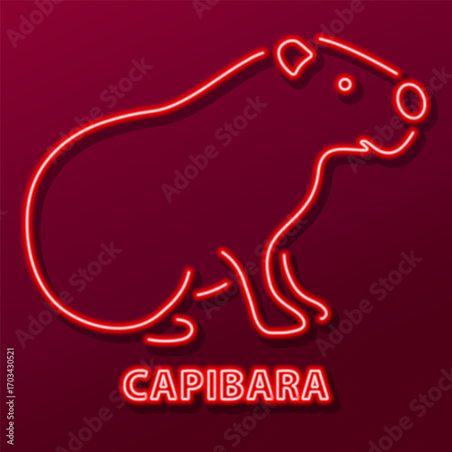 capibara neon sign, modern glowing banner design, colorful modern design trend on black background. Vector illustration.