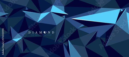 Diamond crystal dark polygonal vector abstract background, 3D low poly black blue abstraction, triangular structure gemstone wallpaper, luxury theme.