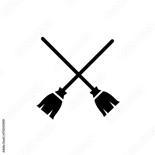 Crossed Brooms Icon Clean Sweep Vector Graphic for Cleaning Services