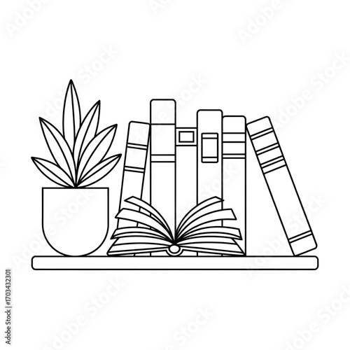 Books and Plant Illustration | Reading, Literature, Study, Home Decor, Nature, Education Coloring page