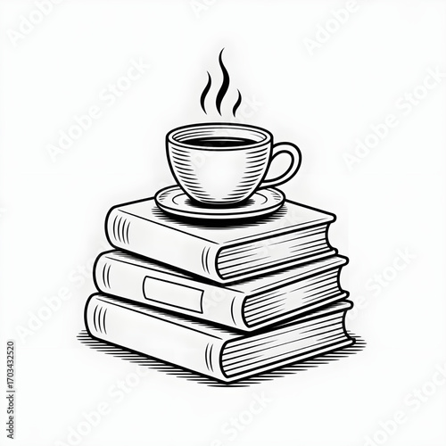 Coffee Cup with Books Illustration | Reading, Study, Coffee, Literature, Education, Cozy Coloring page