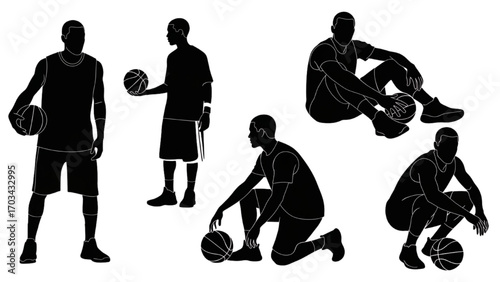 Basketball and Basketball Player Vector Silhouette Illustration Set AI EPS PNG