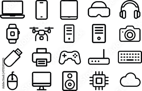 Technology devices icons set vector illustration of laptop smartphone tablet and other digital gadgets