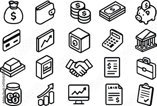 Isometric finance and business icons set vector illustration for web design and ui elements