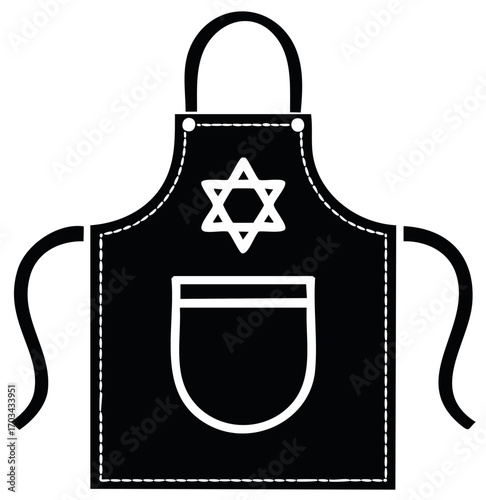 Black and White Jewish Star Kitchen Apron with Pocket for Cooking or Cleaning Icon