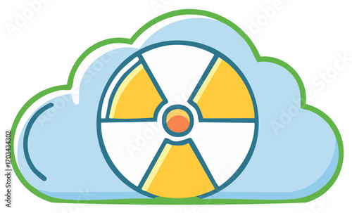 Cartoon icon of a radioactive fallout cloud with a nuclear hazard symbol representing air pollution or disaster