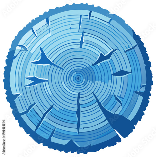 Blue Tree Trunk Slice Showing Age Rings and Texture with a Distressed Appearance