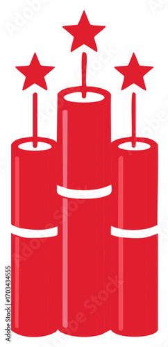 Red firecrackers cartoon with star shaped fuses for independence day celebration