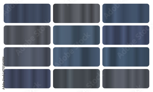 Gunmetal gradient, A set of dark gray glossy gradients, The texture of a smooth steel surface. A collection of military metallic gradients, tactical gradients, gunmetal pack, Vector illustration, vect