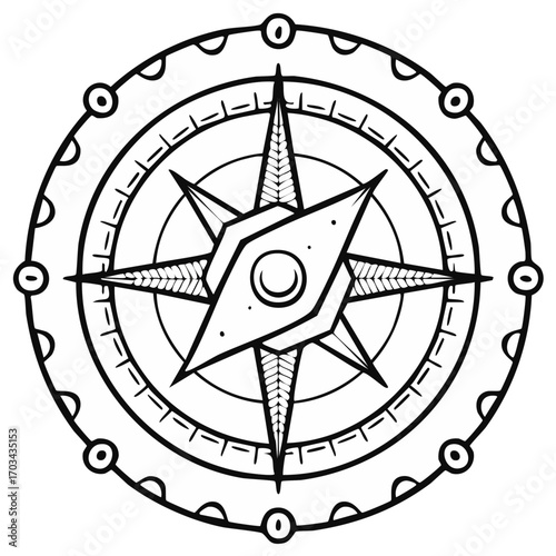 Decorative Vintage Compass Rose Design With Nautical Star Symbol Isolated On White