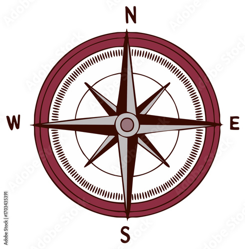 Vintage Compass Illustration Navigational Symbol for Direction, Orientation, and Exploration