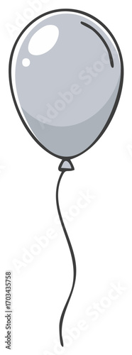 Minimalist grey balloon illustration with flowing string party decoration celebration element