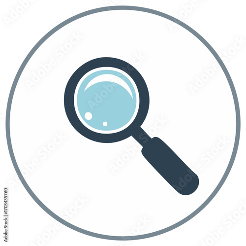 Magnifying glass icon inside circle. Search, explore, find symbol.