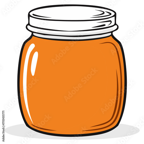 Cartoon vector illustration of a glass jar filled with orange jam or homemade preserves.