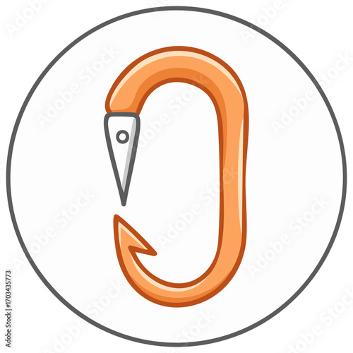 Orange Climbing Carabiner Illustration Icon for Safety and Outdoor Activities