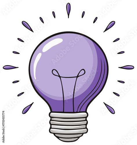 Purple Light Bulb with Radiating Sparks Shining Brightly Depicts Creativity and a Brilliant Idea