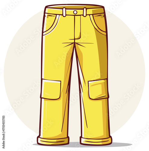 Bright Yellow Cargo Pants Vector Illustration Isolated for Fashion Apparel and Casual Wear Design