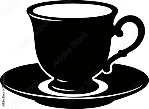 Vintage Teacup with Saucer - Classic Coffee and Tea Cup Silhouette Icon