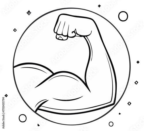 Vector illustration of an arm with a raised fist inside a circular frame.