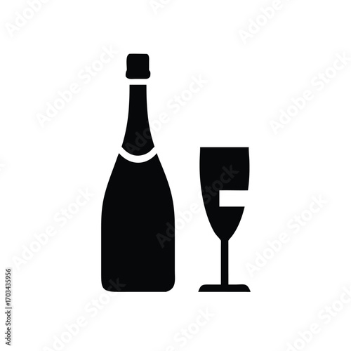 Sparkling Wine Bottle and Glass Silhouette