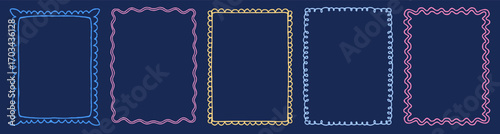 Colorful Doodle Frame Borders Vector Set. Wavy, Curly, Hand Drawn Outlines for Scrapbook and Design