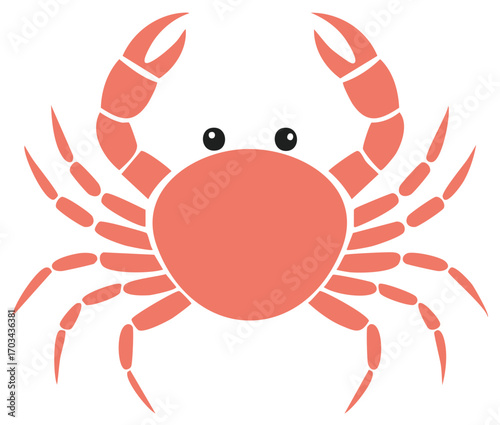 Stylized Orange Crab with Black Eyes and Claws on Display for Marine Life Design, Ocean Iconography or Seafood Concept