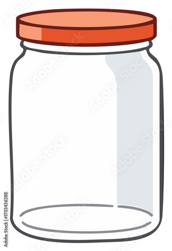 Empty Glass Jar with Orange Lid Food Storage Container Clear Kitchenware Canning Jars Packaging Cartoon Illustration