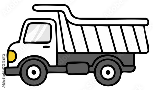 Cute cartoon toy dump truck illustration in a simple hand drawn style