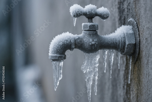 Icy Outdoor Matcha Faucet with Frost and Icicles