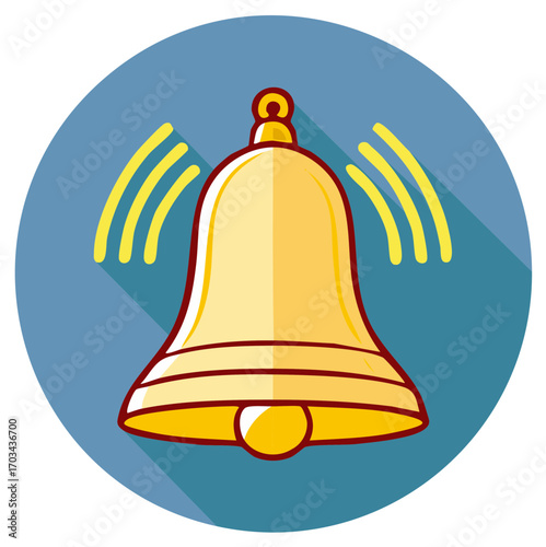 Ringing bell graphic icon golden metal alert signal chime or notification symbol