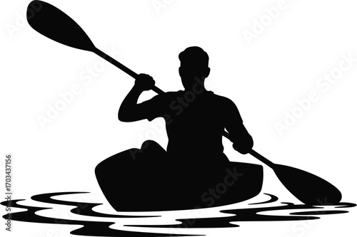 Person paddling kayak on water silhouette kayaking