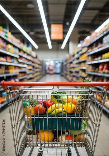 Grocery Aisle Abundance: A Shopping Cart's Journey