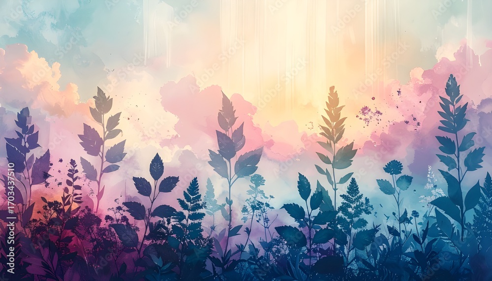 Fototapeta premium Colorful Lush Forest Sunrise Scene.