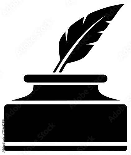 Antique Quill Pen in Inkwell Icon Signifying Writing and Literature Vector Graphic Design for Historic Documents and Legal Practices