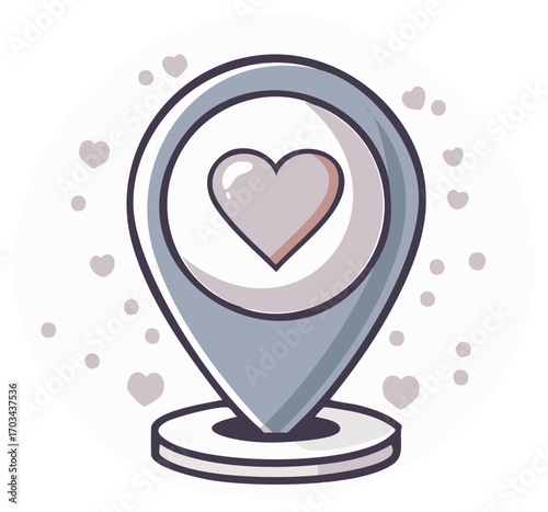 Sweet Spot Locator Pin with Hearts Design Element for Maps and Love Connections