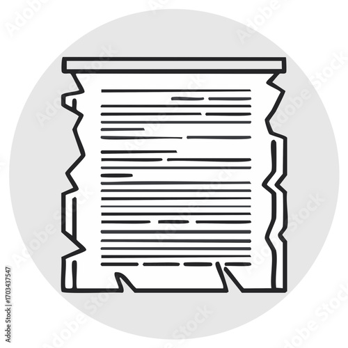 Torn Document with Lines Vector Illustration Simple Outline Style