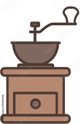 Manual Coffee Grinder Illustration - Vintage Hand Crank Coffee Mill