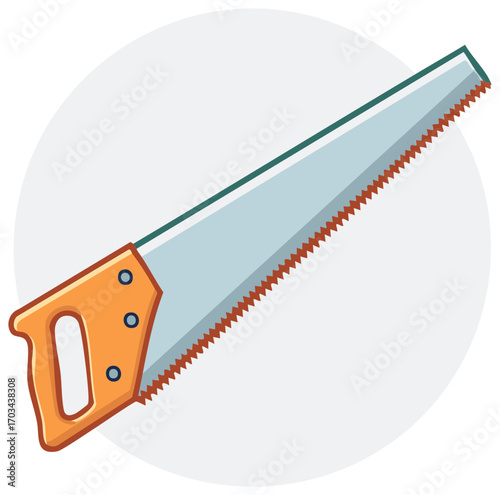 Simple cartoon hand saw tool icon for woodworking or construction concept