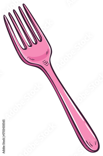 A hand drawn pink fork illustration in a cute cartoon style kitchen utensil and cutlery graphic